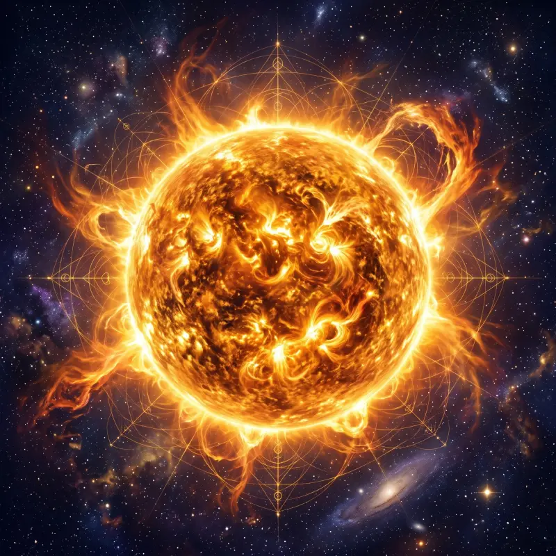 Sun, the planet that rules numerology number 1, The Leader, shown with its solar flame aura