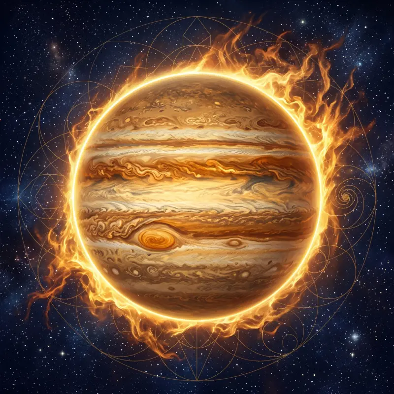 Jupiter, the planet that rules numerology number 3, The Expander, shown with its jupiter radiance aura