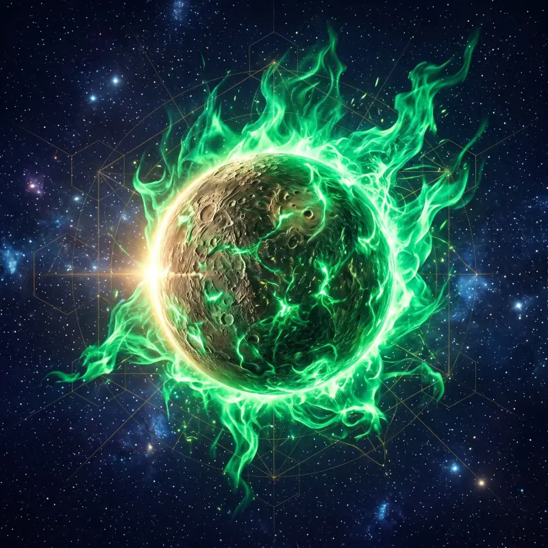 Mercury, the planet that rules numerology number 5, The Merchant, shown with its mercury surge aura
